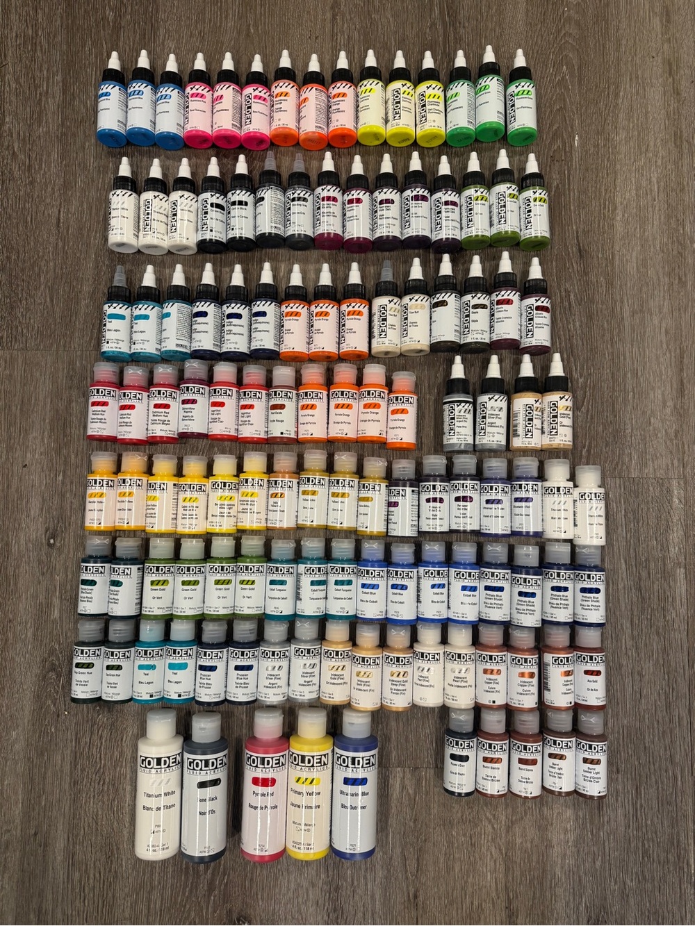 Golden Fluid Acrylic & High Flow Paint Bottles 1 oz All New